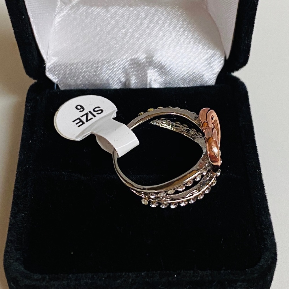Rose Gold & Silver Simulated Diamond Heart Ring - Picture 3 of 12